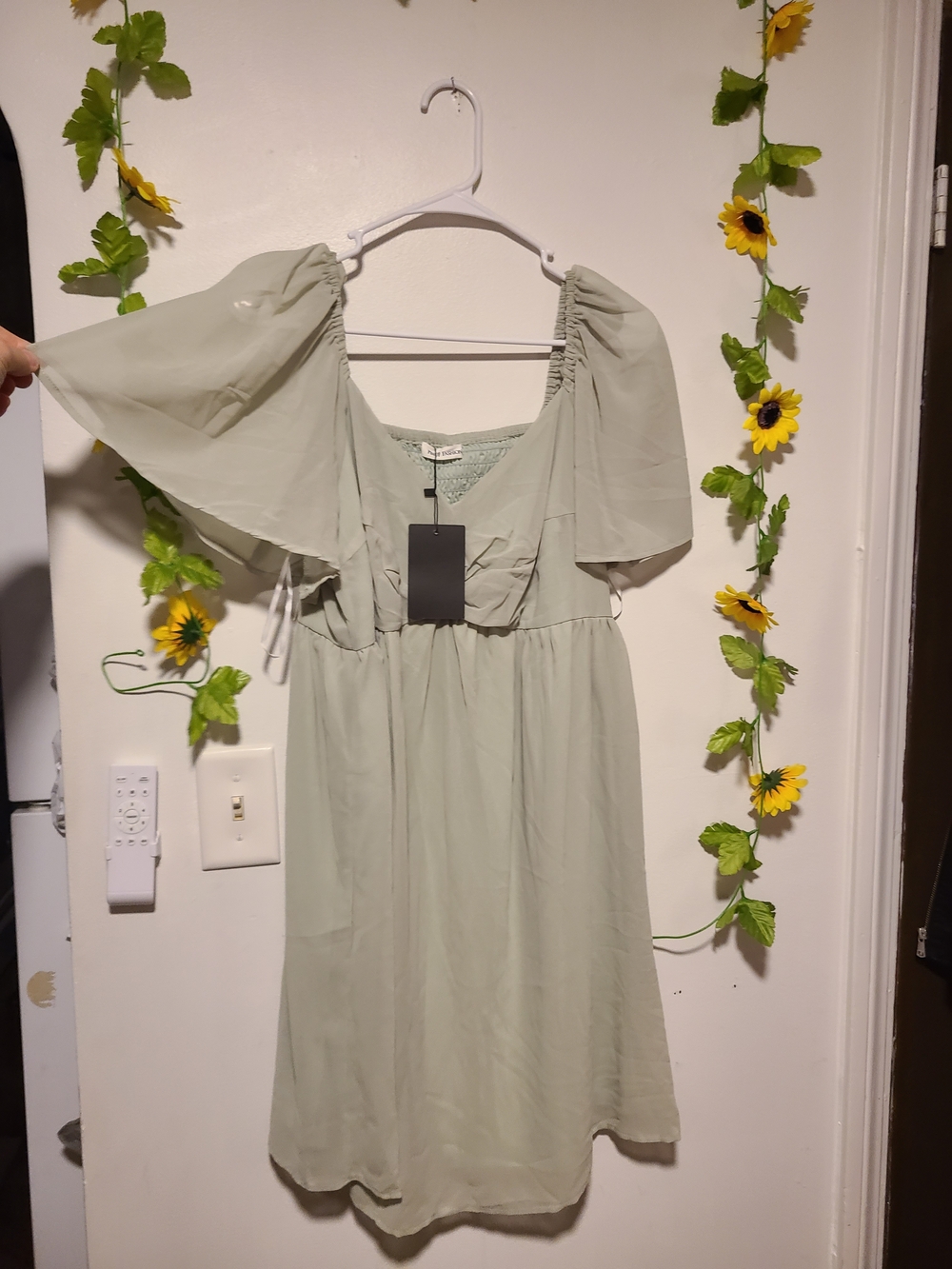 Pinup Fashion Sz 14W sage green empire-waist mini dress